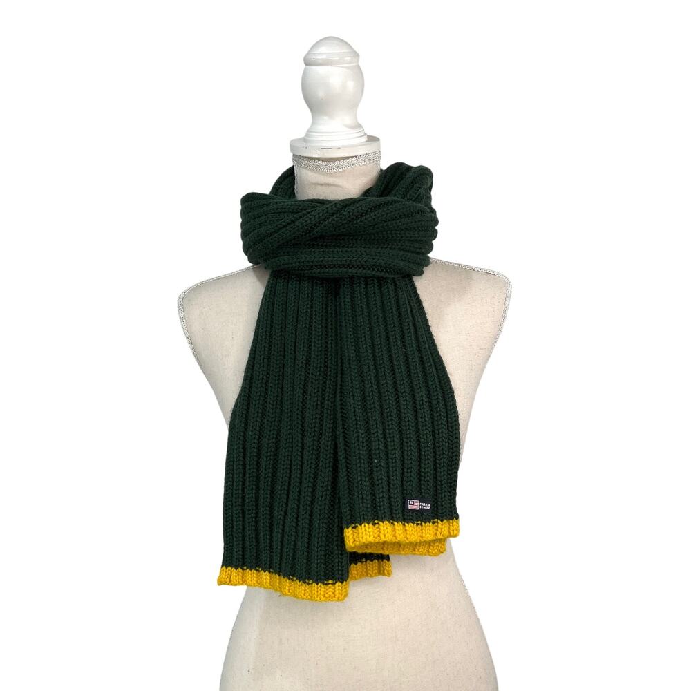 Vintage 90s Ralph Lauren Polo Jeans Company Ribbed Scarf Green Accent Stripe